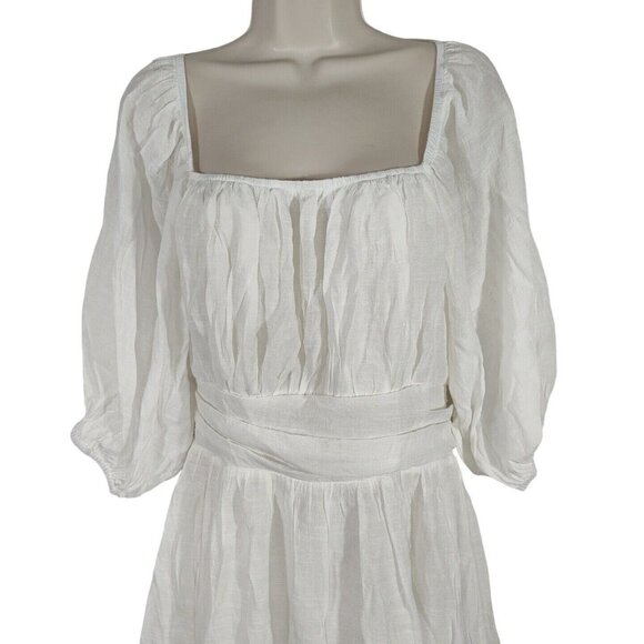 White Open Back Dress Women Size XL Square Neck Short Sleeve Lined Beach Vacay - Picture 2 of 8